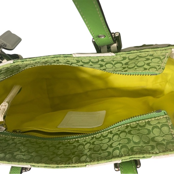 Coach Green & White Zebra Striped Signature Logo Tote - Picture 9 of 15